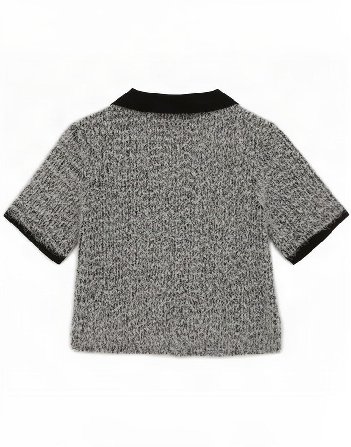 Polo da donna Zara UK 10 piccola in poliestere screziato grigio