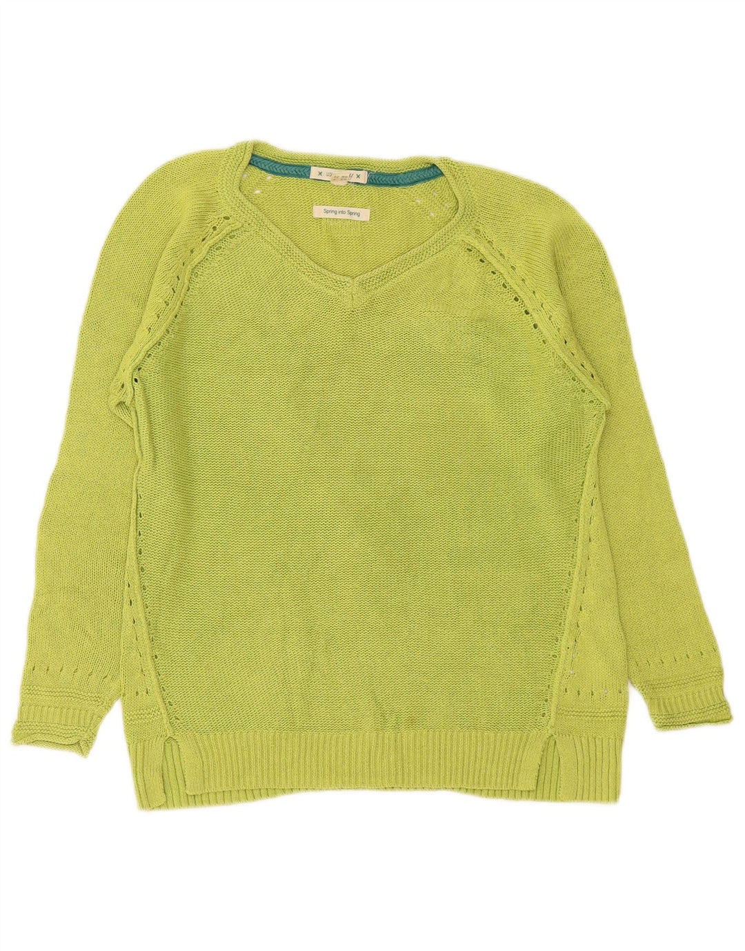 Maglione maglione con scollo a V da donna White Stuff UK 8 piccolo cotone verde