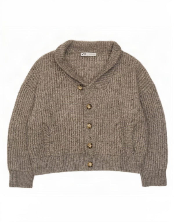 Maglione cardigan oversize corto da donna Zara UK 10 piccolo grigio acrilico