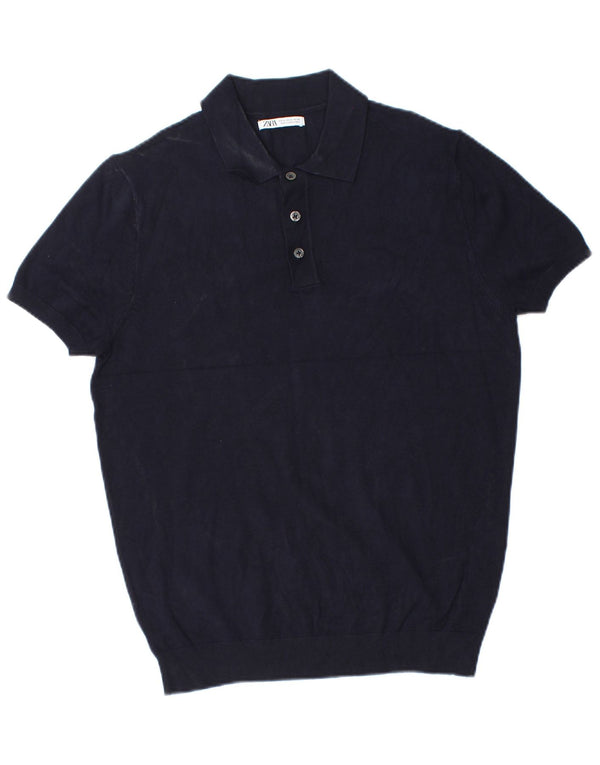 Maglione Zara da uomo a maniche corte con collo alto in viscosa blu navy medio