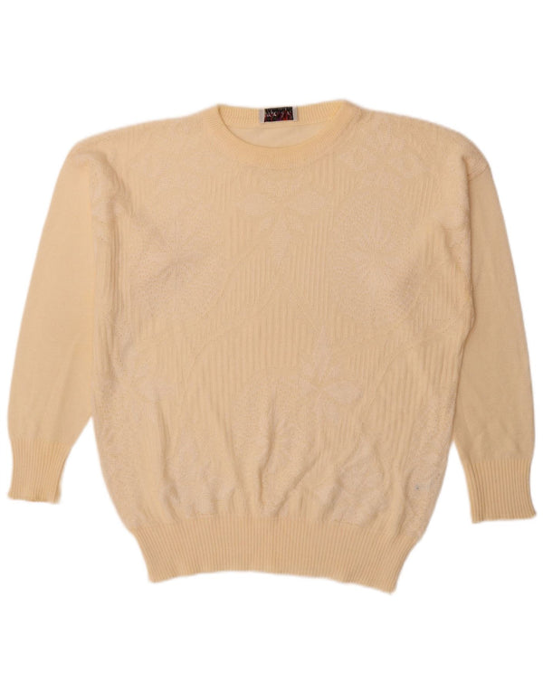 Maglione maglione girocollo da donna vintage EU 42 grande motivo floreale bianco sporco