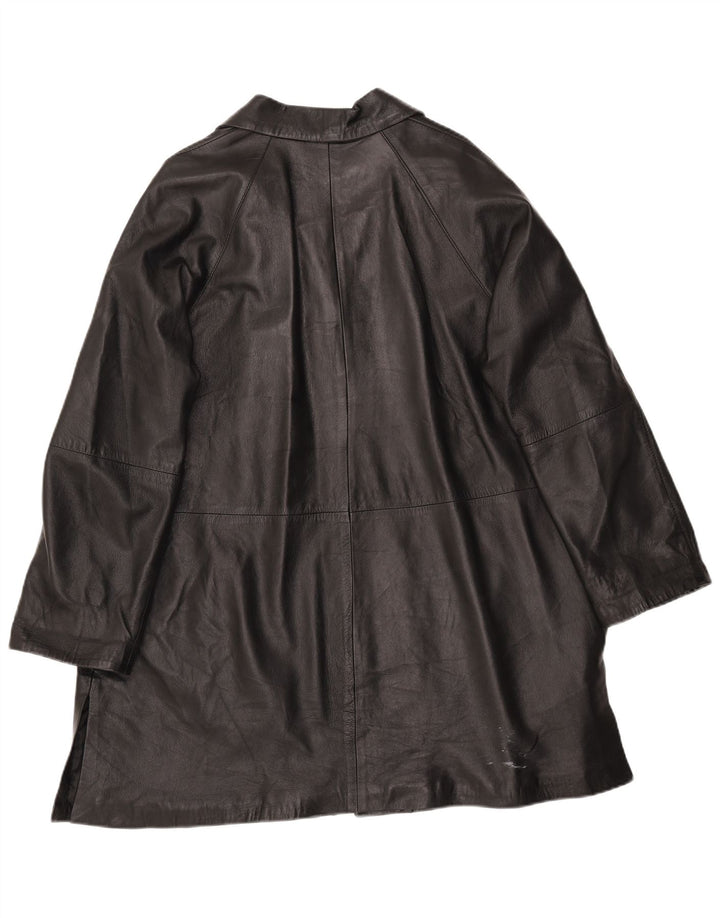 Cappotto oversize in pelle vintage da donna IT 46 grande in pelle nera