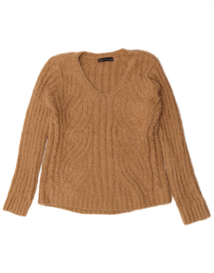Maglione con scollo a V da donna Marks & Spencer UK 14 Poliestere beige medio