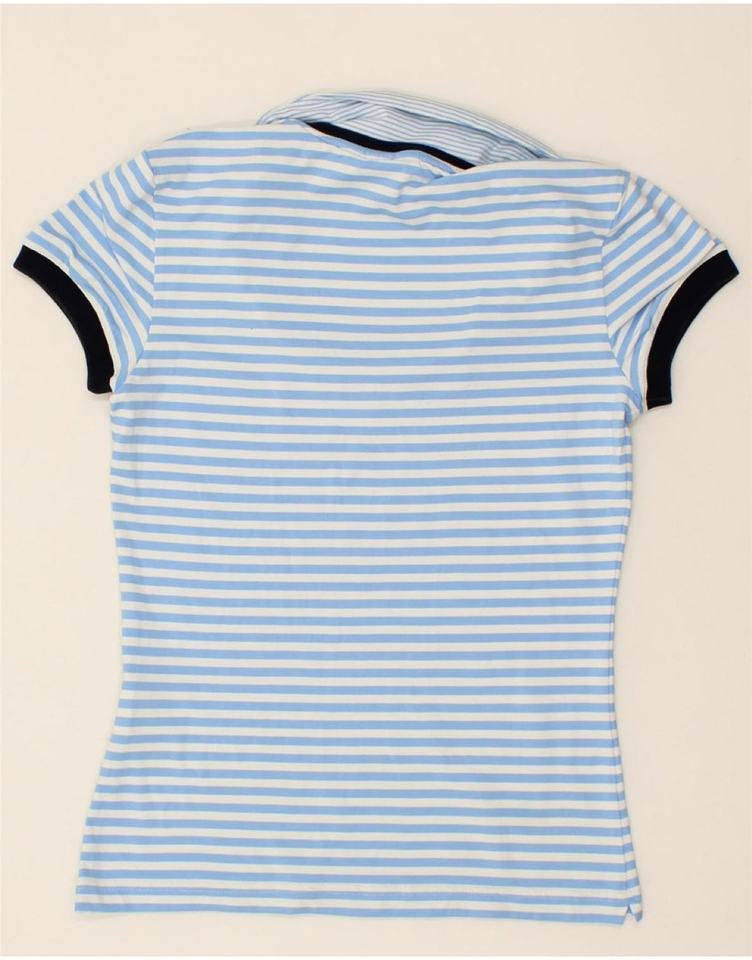 CHERVO Womens Polo Shirt IT 44 Medium Blue Striped Nylon Vintage Chervo and Second-Hand Chervo from Messina Hembry 