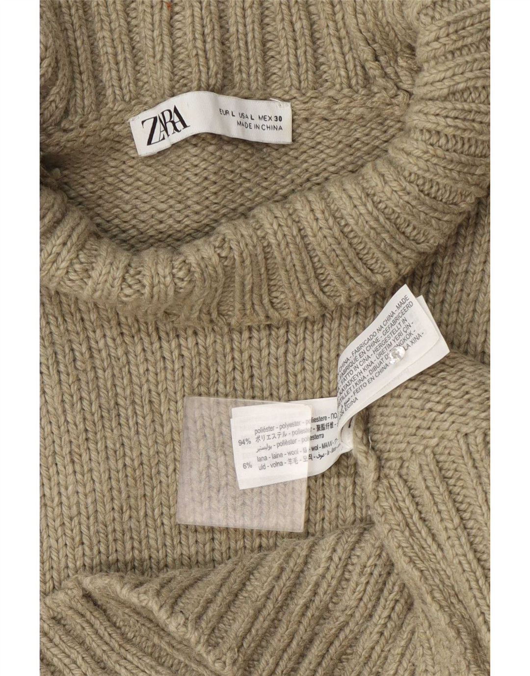 Maglione maglione a collo alto da donna Zara UK 16 grande poliestere kaki