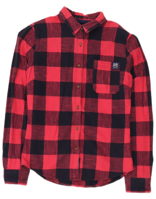 Camicia da donna in flanella dal taglio classico Superdry UK 10 piccolo cotone a quadri rossi