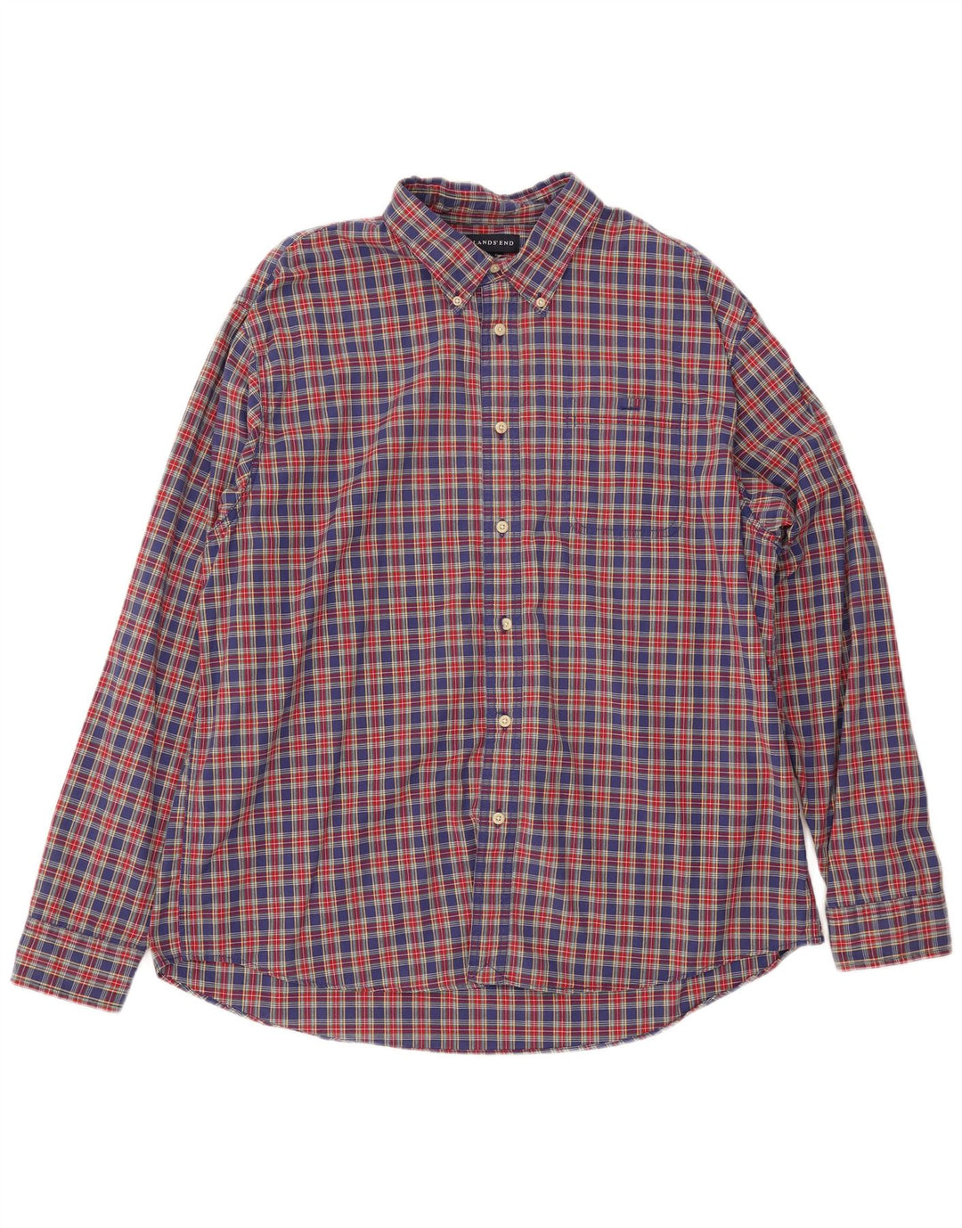 LANDS END Camicia in flanella da uomo XL in cotone a quadri rossi