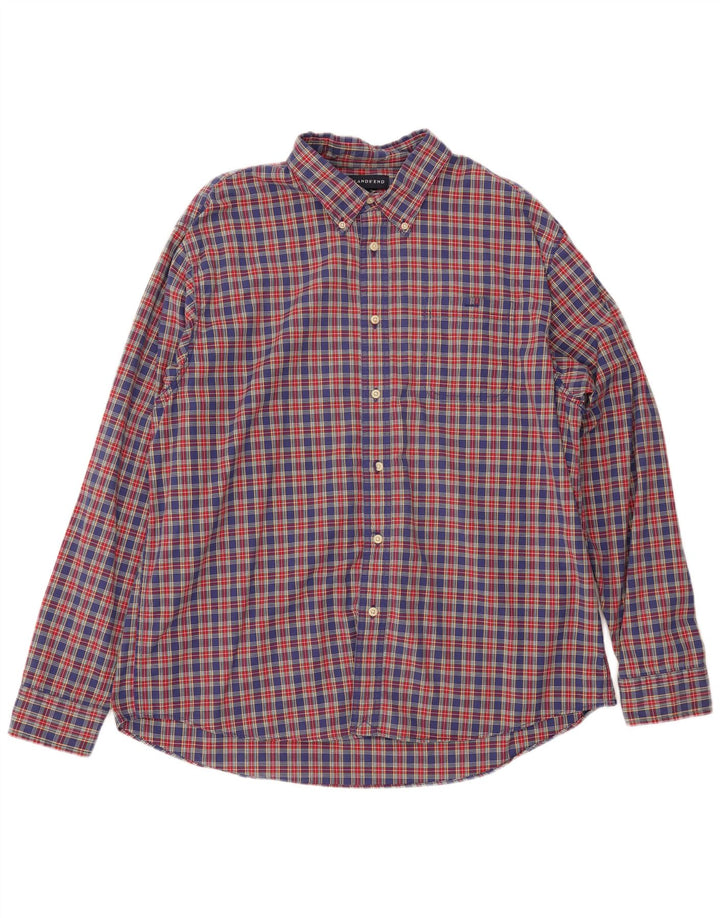 LANDS END Camicia in flanella da uomo XL in cotone a quadri rossi