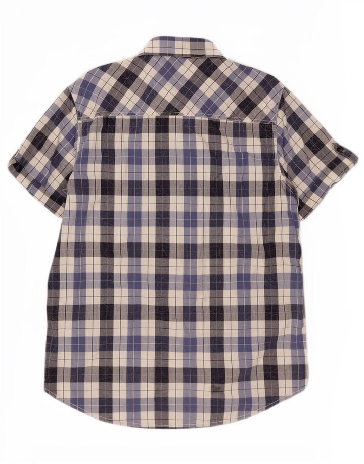 Camicia a maniche corte da uomo Weird Fish, cotone a quadri blu grandi