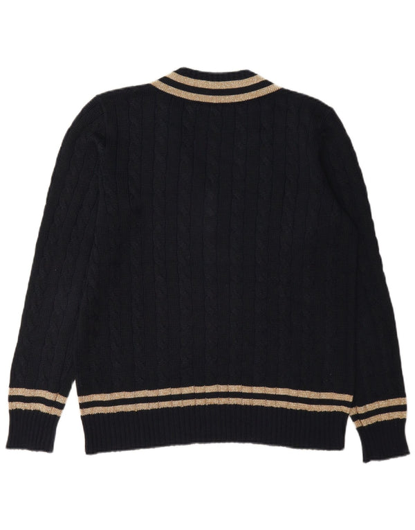 Maglione maglione con scollo a V da donna Ralph Lauren UK 10 piccolo a righe blu navy
