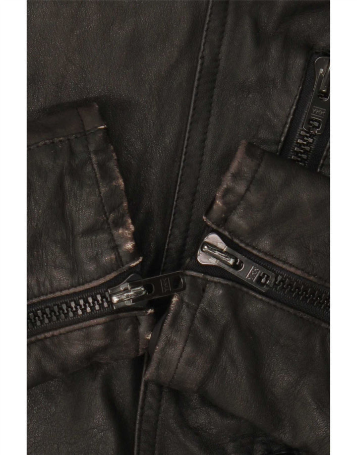 Giacca da motociclista in pelle vintage da uomo IT 50 grande nera