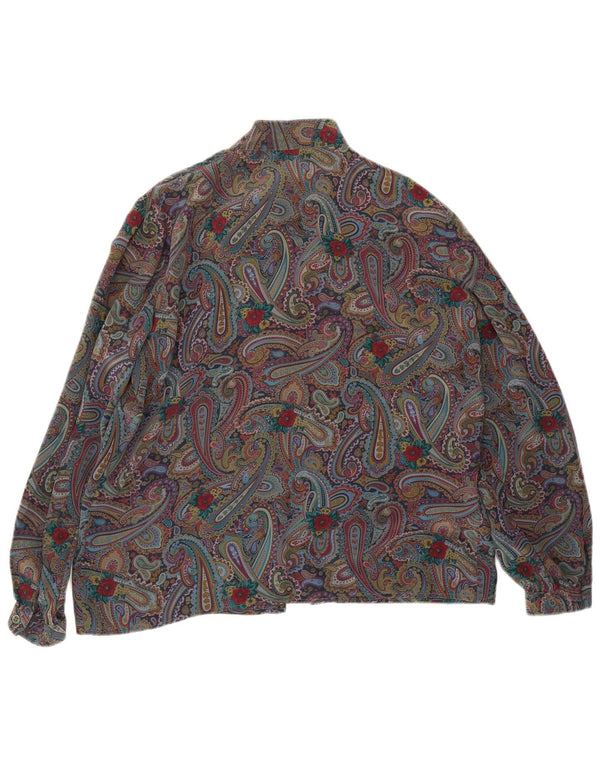 Camicetta vintage da donna con cravatta sul davanti IT 48 XL Seta Paisley multicolore