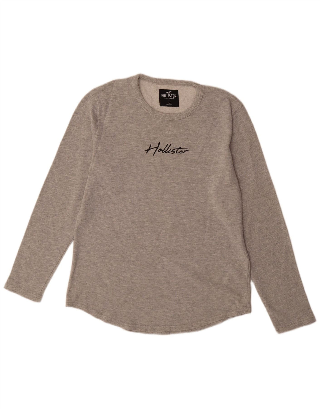 HOLLISTER Mens Graphic Top Long Sleeve Small Grey Flecked Cotton
