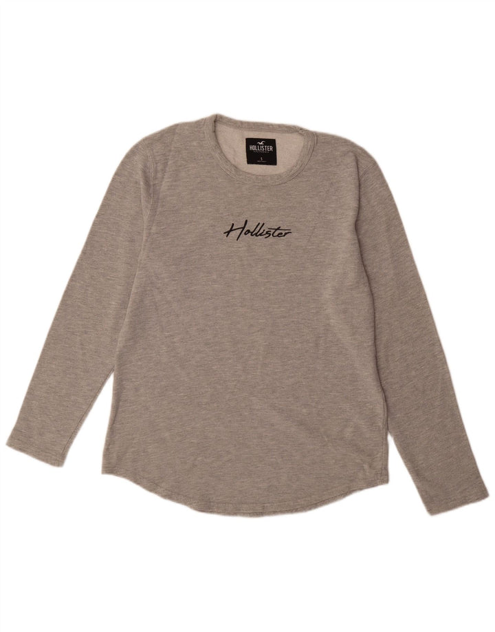 HOLLISTER Mens Graphic Top Long Sleeve Small Grey Flecked Cotton