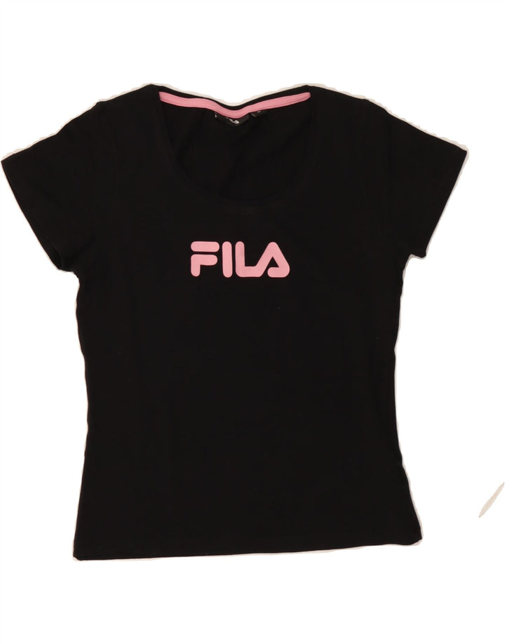 FILA Womens Graphic T-Shirt Top UK 12 Medium Black Cotton Vintage Fila and Second-Hand Fila from Messina Hembry 