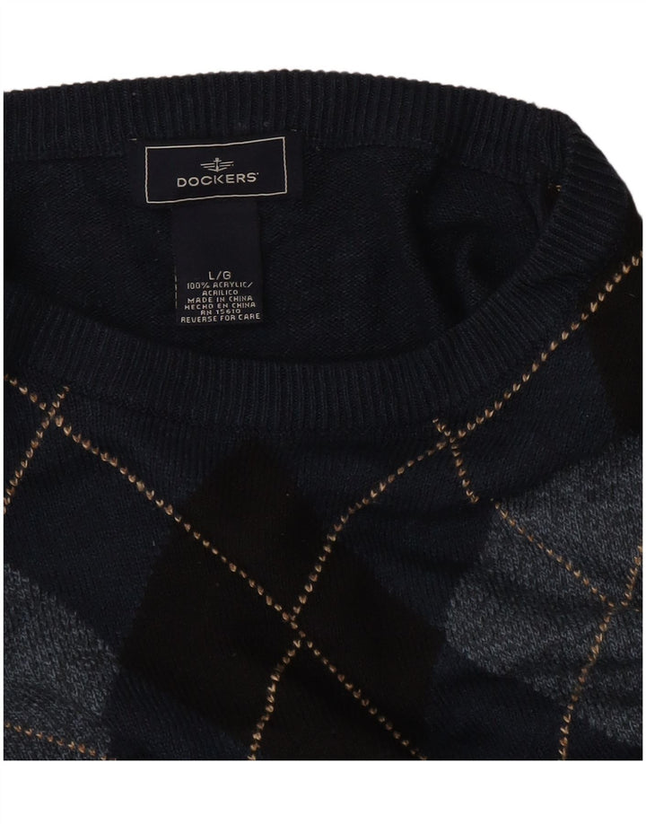 DOCKERS Maglione girocollo da uomo maglione grande blu navy a rombi/diamante