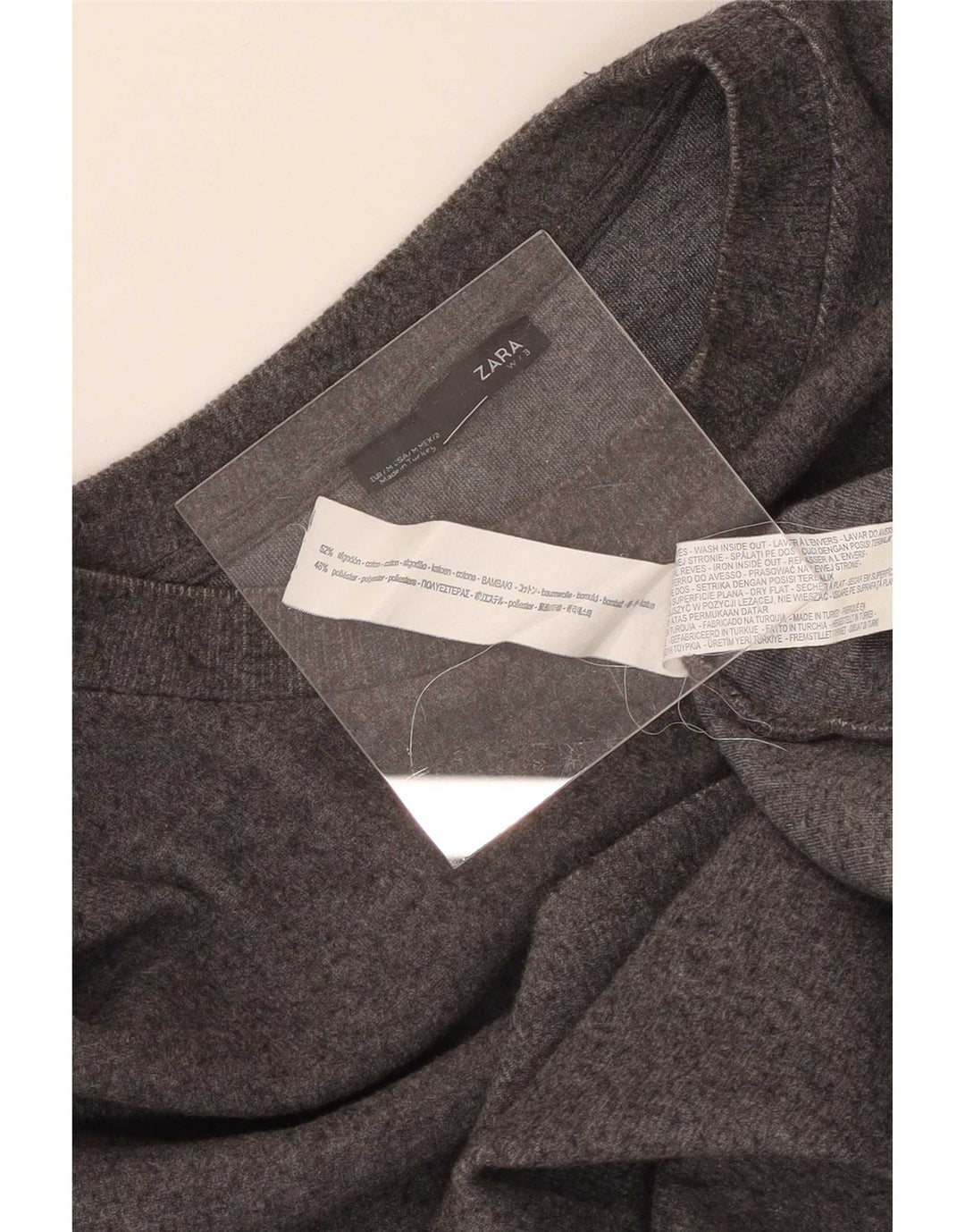Abito a trapezio a maniche lunghe da donna Zara UK 14 Cotone grigio medio
