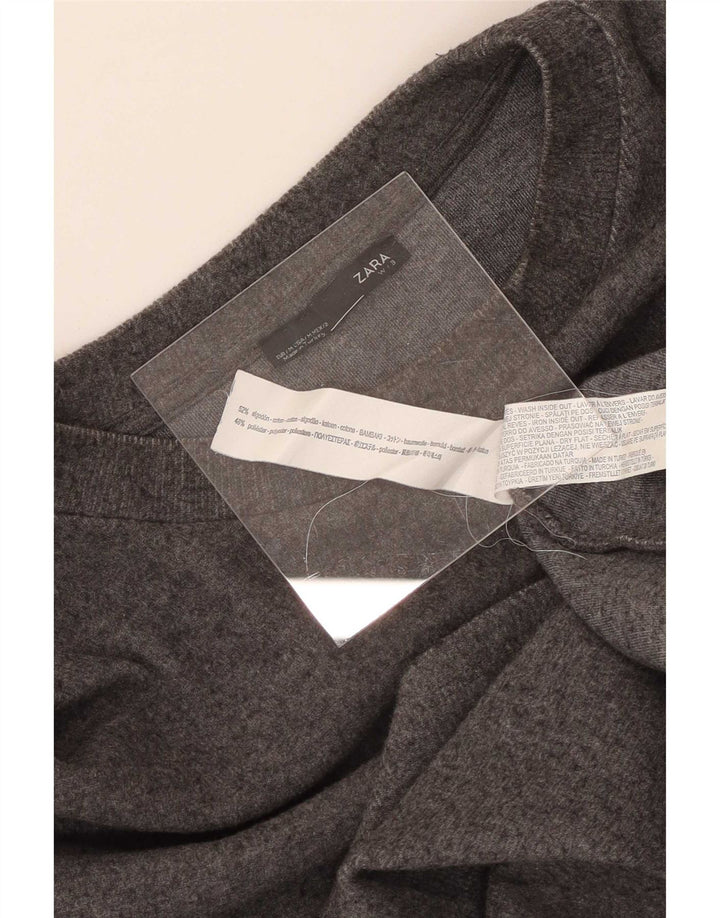 Abito a trapezio a maniche lunghe da donna Zara UK 14 Cotone grigio medio