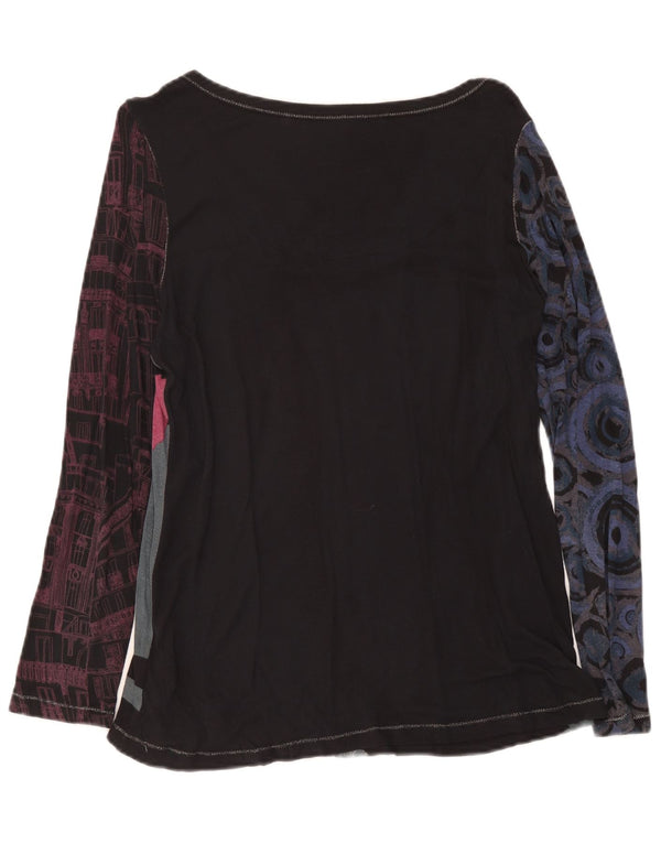 Desigual Womens Graphic Top manica lunga UK 14 viscosa floreale nera media