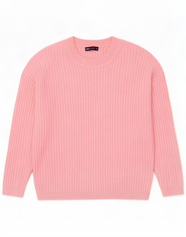 Marks & Spencer Maglione girocollo da donna UK 16 Large Rosa Poliestere