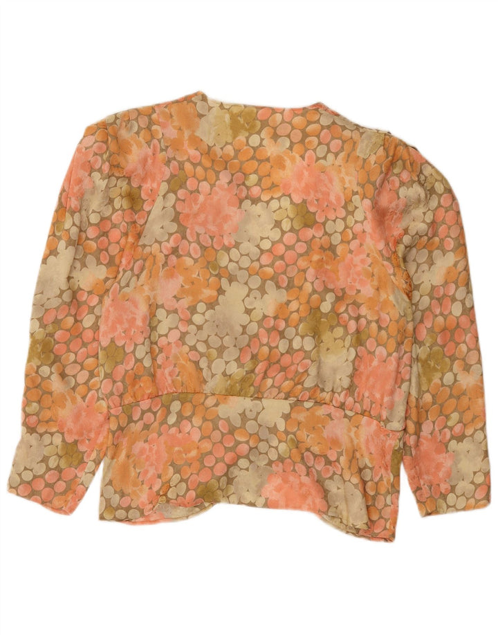 Camicetta camicia vintage da donna UK 16 grande maculata multicolore
