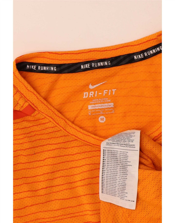 T-shirt Nike da uomo Dri Fit, top in poliestere gessato arancione medio