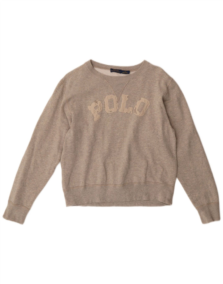 POLO RALPH LAUREN Felpa con grafica da donna Maglione UK 16 Large Grigio Cotone
