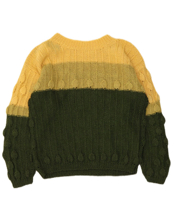 Maglione vintage da donna con scollo a barca UK 14 Blocco colore giallo medio