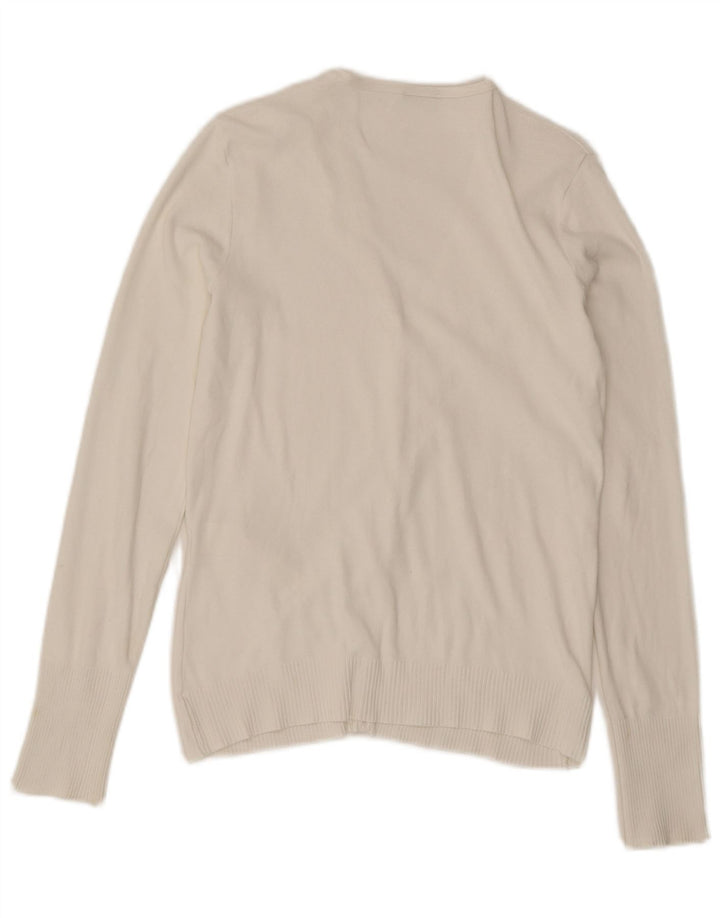 Maglione cardigan da donna Benetton UK 14 grande cotone bianco