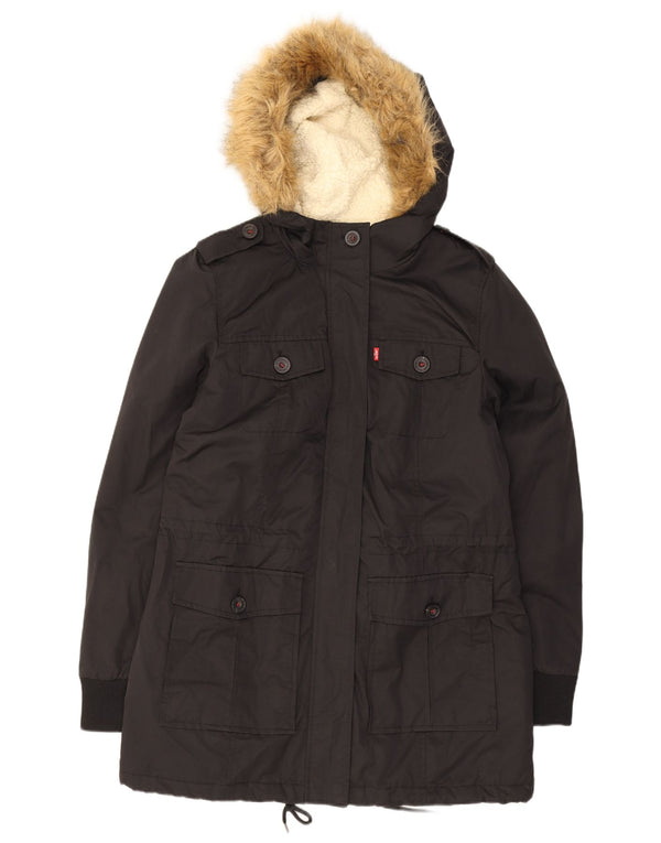 Levi's Giacca militare Sherpa Parka da donna con cappuccio UK 14 Cotone nero medio