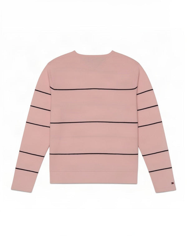 Maglione maglione con scollo a V da donna Tommy Hilfiger UK 18 XL cotone a righe rosa