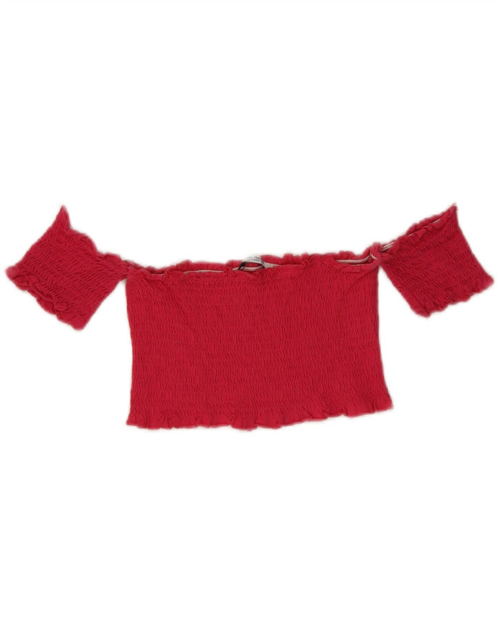 ZARA Womens Off Shoulder Crop Top UK 8 Small Red Cotton Vintage Zara and Second-Hand Zara from Messina Hembry 