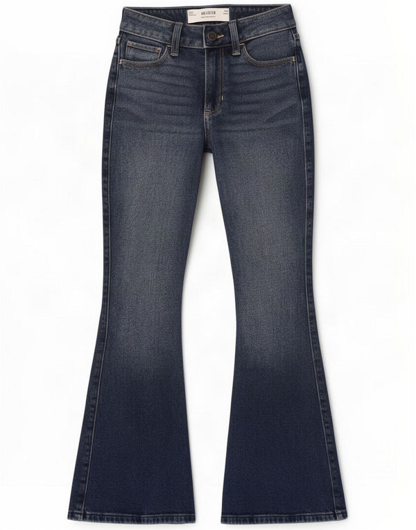 Hollister Jeans svasati a vita alta da donna W23 L29 Blu Cotone
