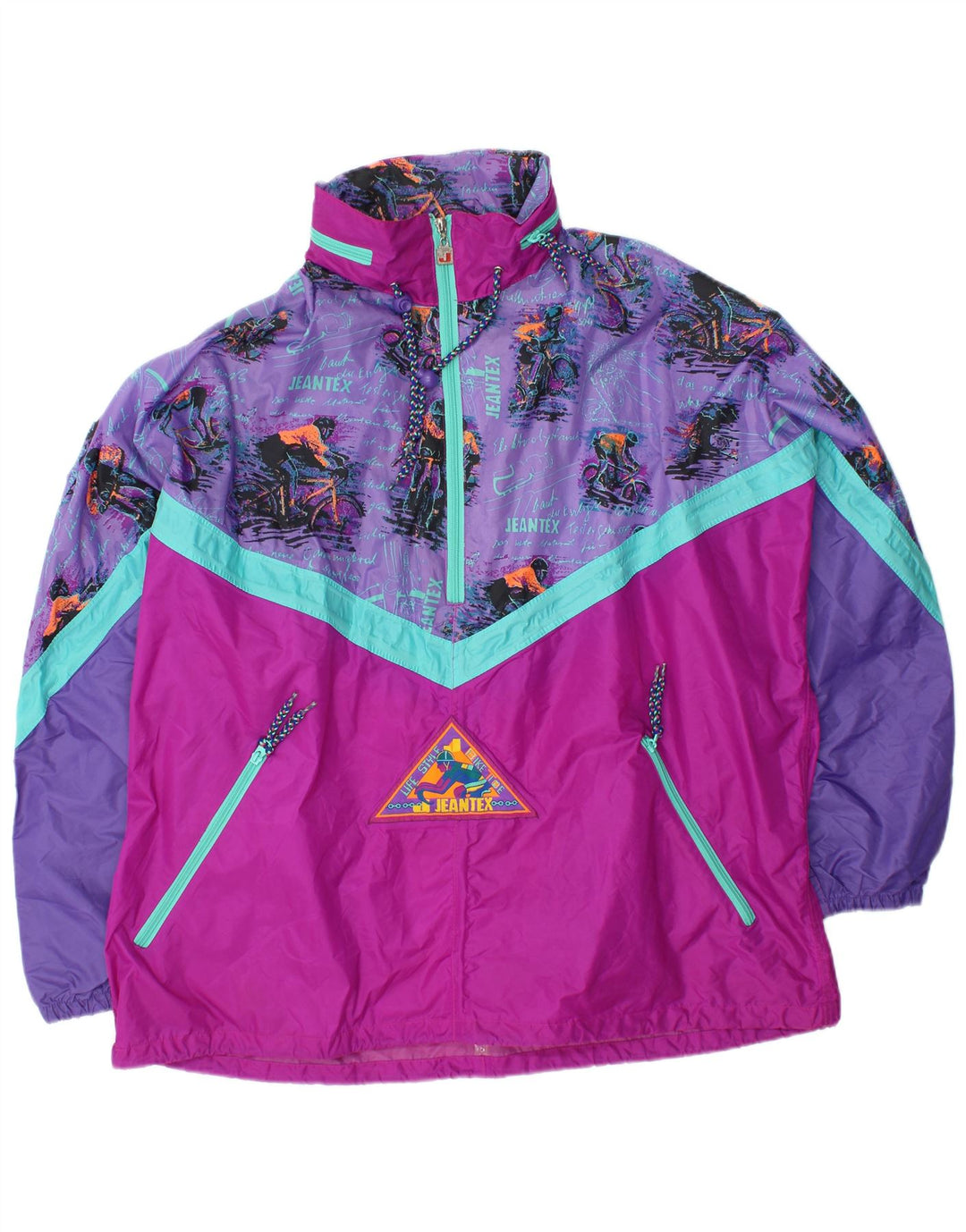 J JEANTEX Giacca antipioggia da uomo con cappuccio pullover UK 44/46 2XL Viola color block