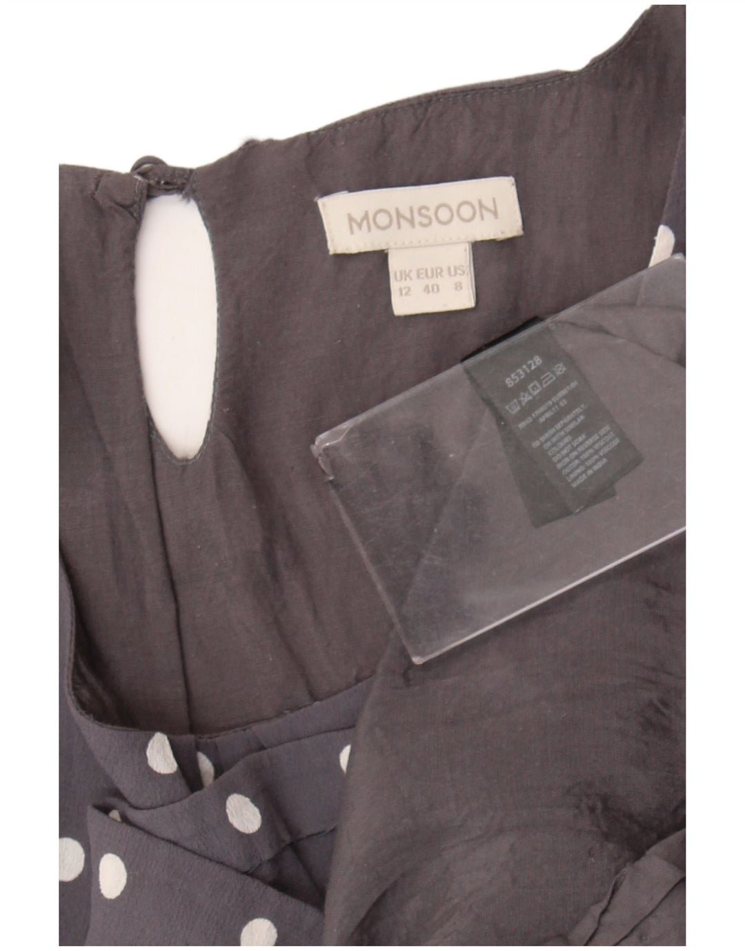 Abito da tè da donna Monsoon UK 12 Viscosa a pois grigio medio