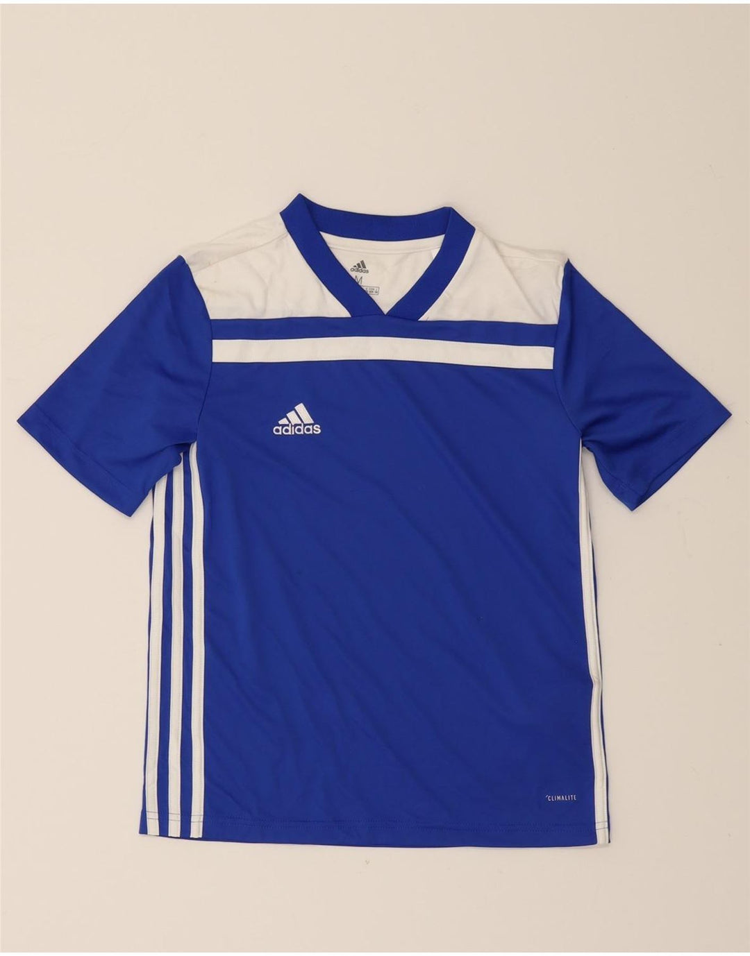 ADIDAS Boys Climalite T-Shirt Top 11-12 Years Medium  Blue Colourblock Vintage Adidas and Second-Hand Adidas from Messina Hembry 