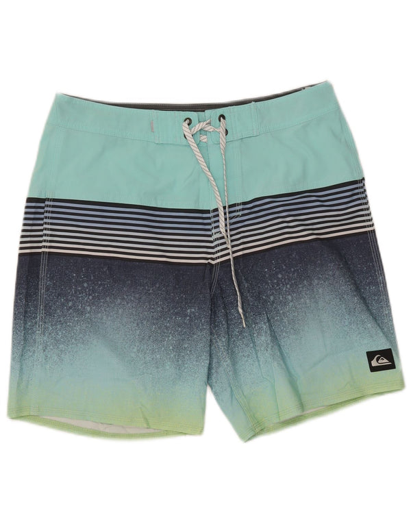 Quiksilver Mens Swimming Shorts Medium  Turquoise Striped Polyester