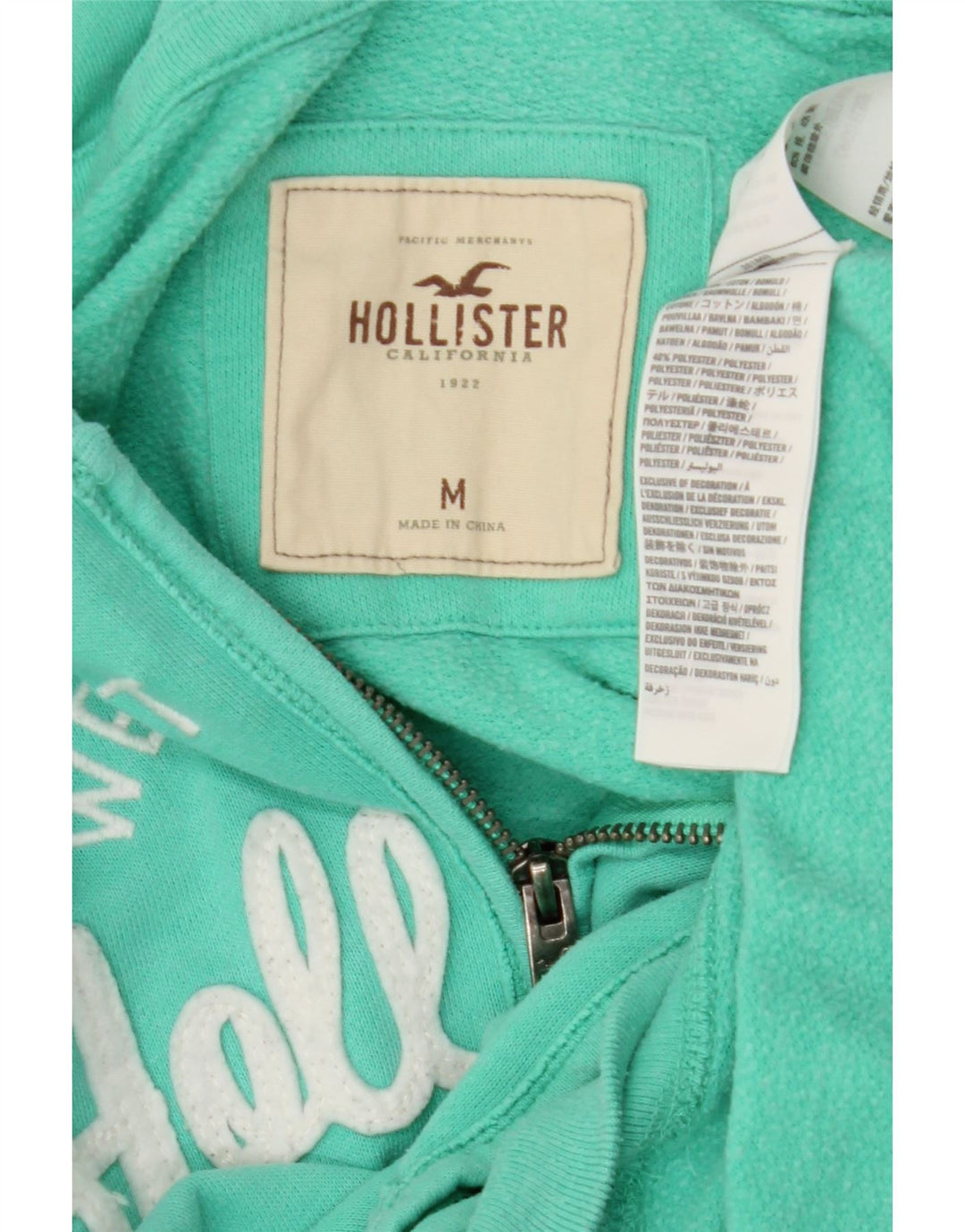 Maglione con cappuccio e zip grafica da donna HOLLISTER UK 14 cotone turchese medio