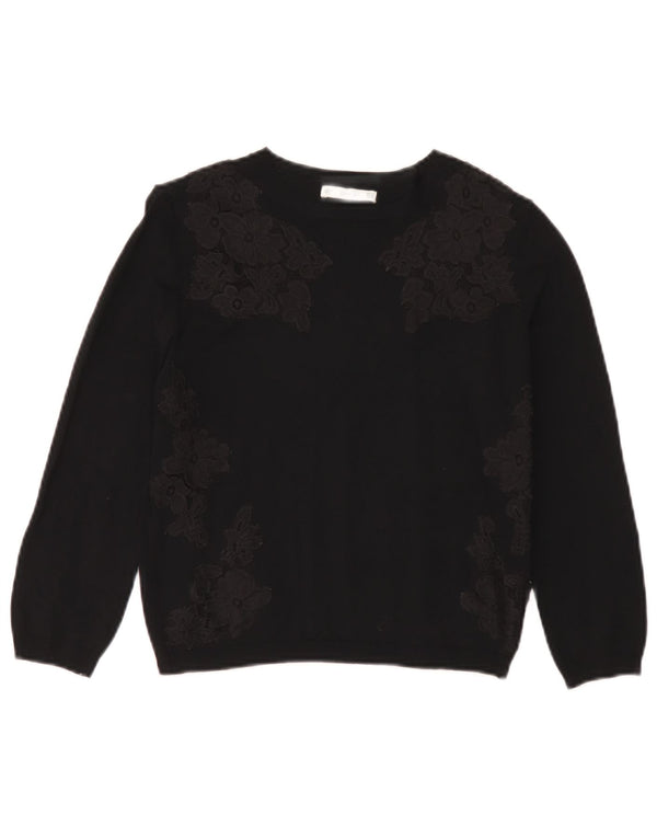 Maglione corto con scollo a barca da donna Zara UK 12 Viscosa floreale nera media