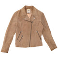 SOLO Giacca Biker in Pelle Scamosciata da Donna IT 40 Piccola Pelle Beige