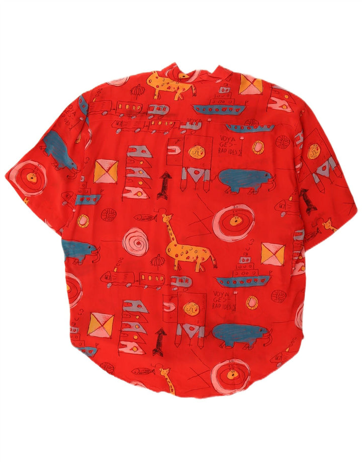 Camicetta camicia a maniche corte con grafica vintage da donna EU 40 seta rossa media