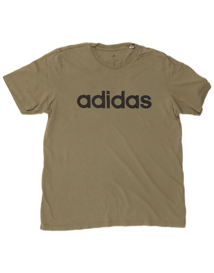 ADIDAS Mens Graphic T-Shirt Top Large Khaki Cotton