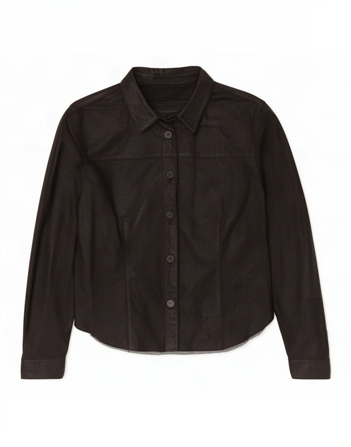 Camicia in pelle vintage da donna IT 50 XL Nera