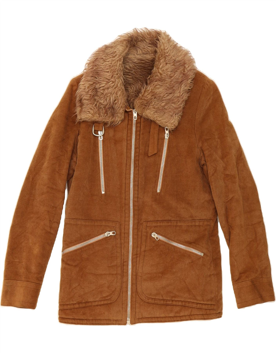VINTAGE Womens Sherpa Jacket UK 12 Medium Brown Vintage Vintage and Second-Hand Vintage from Messina Hembry 