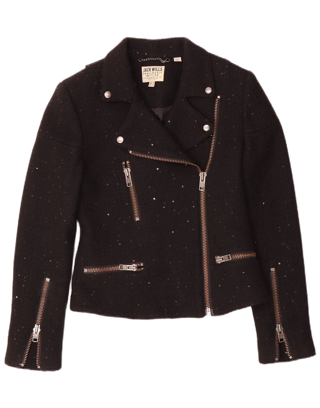 Giacca da motociclista da donna Jack Wills UK 12 Lana screziata nera media
