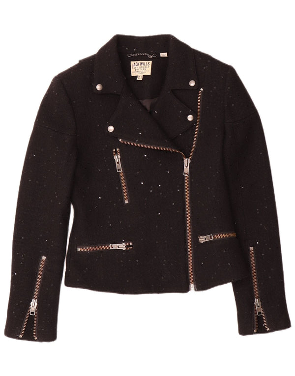 Giacca da motociclista da donna Jack Wills UK 12 Lana screziata nera media
