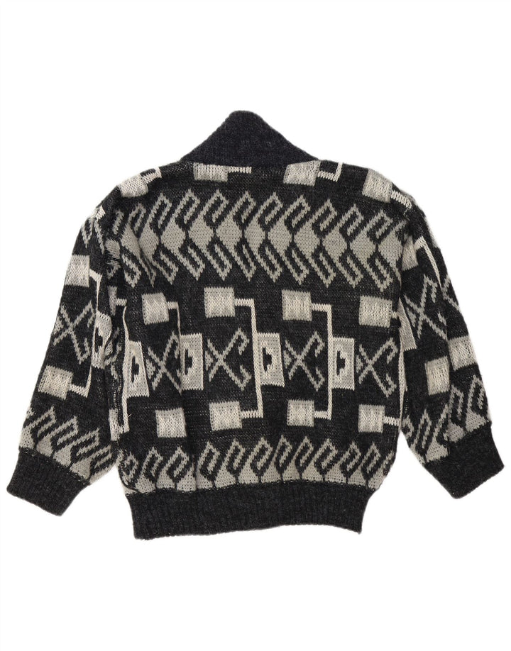 Maglione cardigan da uomo vintage grande grigio geometrico