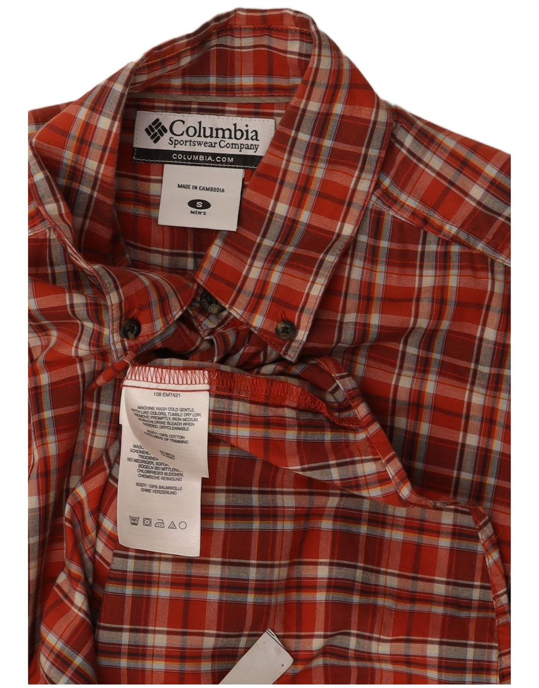 COLUMBIA Camicia a maniche corte da uomo in cotone a quadri rossi piccoli
