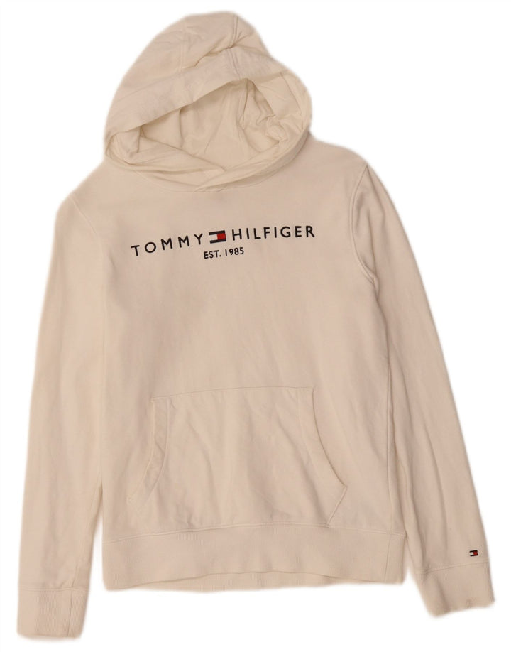 TOMMY HILFIGER Maglione con cappuccio grafico per ragazze 11-12 anni in cotone bianco