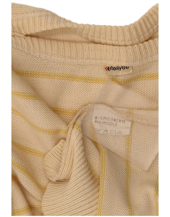Maglione vintage da uomo con scollo a barca in poliacrilico a righe beige medio